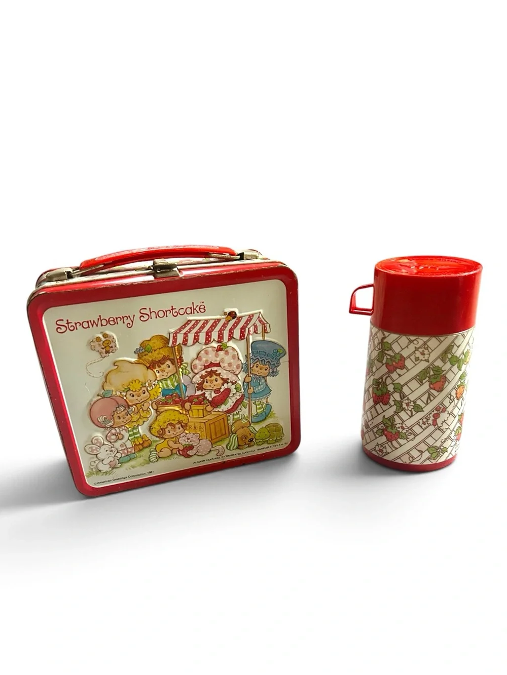 Vintage 1981 Original Strawberry Shortcake Aladdin Metal Lunchbox & Thermos Set